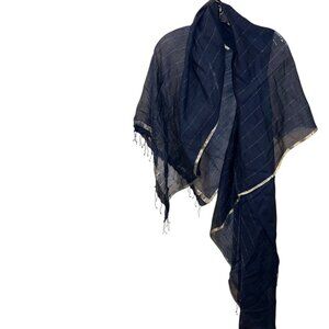 Sete de Jaipur India blue silver metallic trim DUPATTA scarf shawl wrap NEW